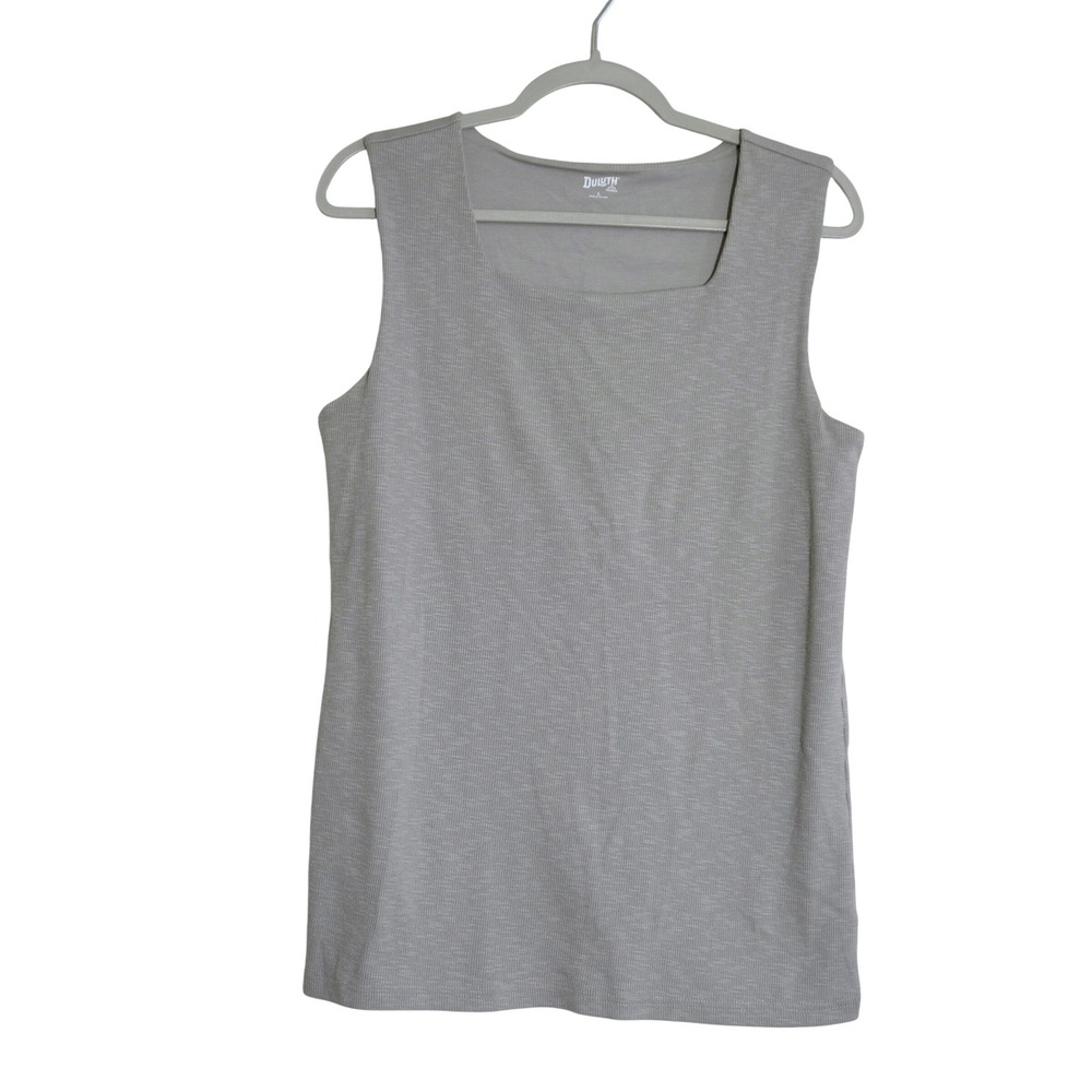 Duluth Trading Co Women's Gray Ribbed Square Neck No-Yank Tank Top Built-in Bra